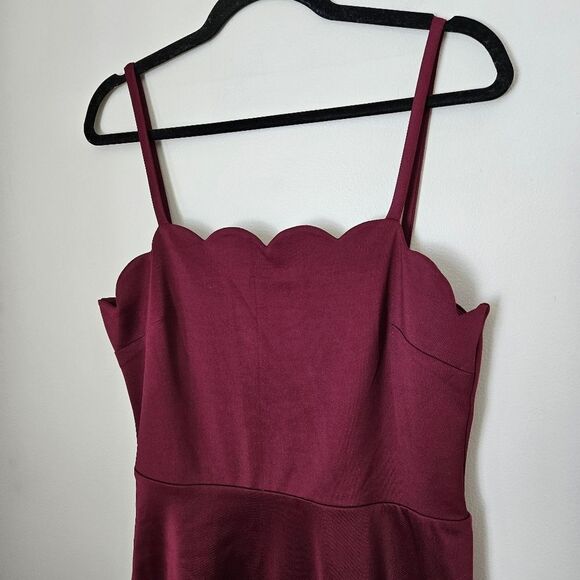 Xtraordinary Dress Mini Burgundy Scalloped Edge Spaghetti Strap Cocktail Wedding - Picture 2 of 11